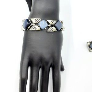 VTG Coro Blue Stone with Silver Detailing Bracelet Clip-On Earrings